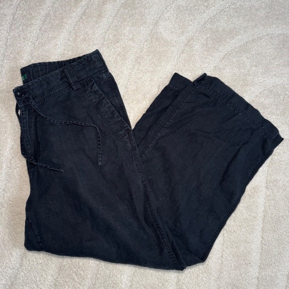 Lauren Ralph Lauren Pants - Lauren Ralph Lauren Black 100% Linen Wide Leg Cropped Pants Drawstring Womens 12
